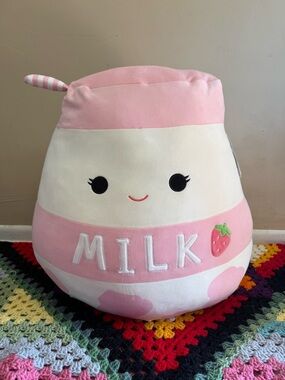 Squishmallows Jumbo Pink and White Strawberry Milk Plush (Amelie)